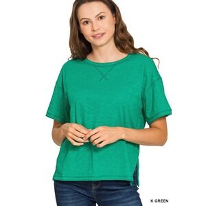 Zenana Cotton slub short sleeve tee Kelly Green T-Shirt Women Small  Casual Top